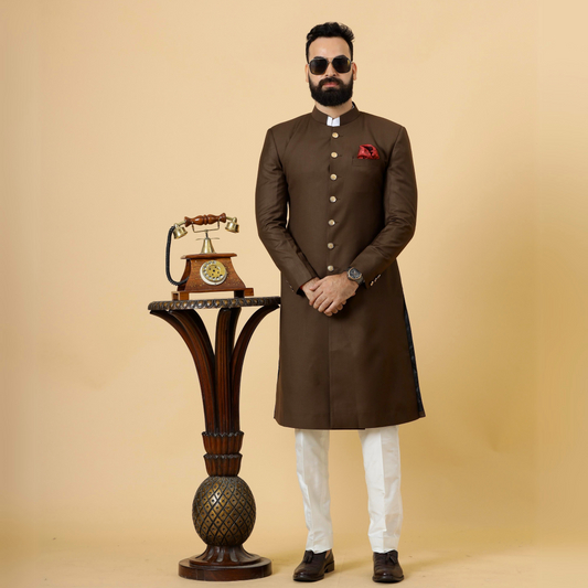 Classic Cocoa Brown Achkan for Men