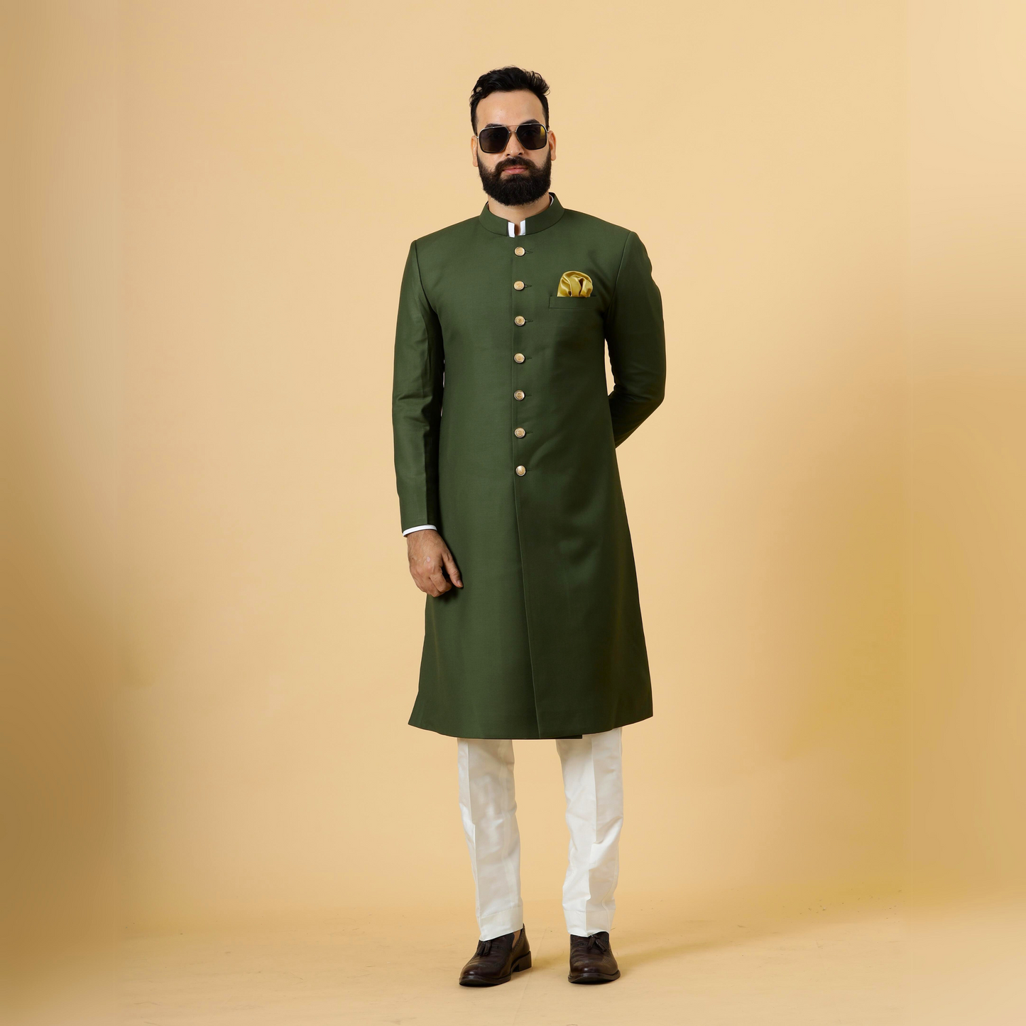Classic Seaweed Green Achkan for Men