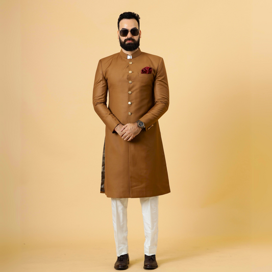 Classic Caramel Brown Achkan for Men
