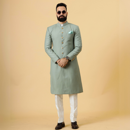 Classic Moss Green Achkan for Men