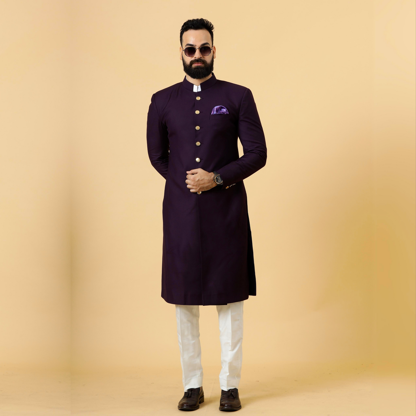 Classic Dark Purple Achkan for Men