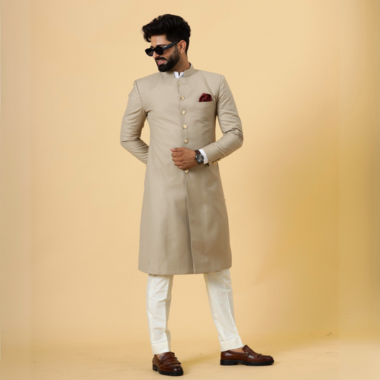 Classic Khaki Achkan for Men