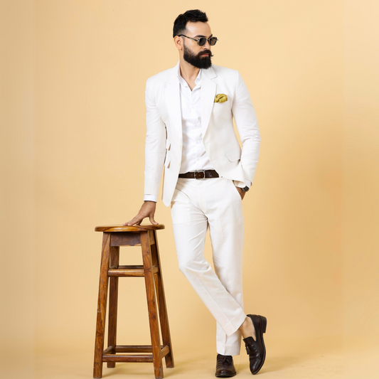 Classy Off White Linen 2-Piece Suit For Men | White Trouser |