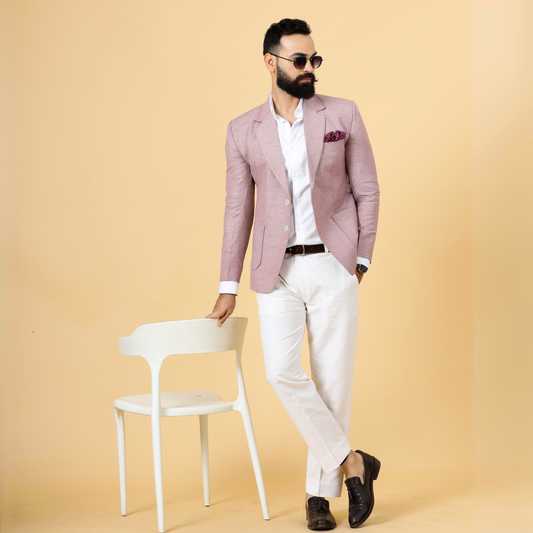 Classy Rosewood Linen 2-Piece Suit for Men | White Trouser |