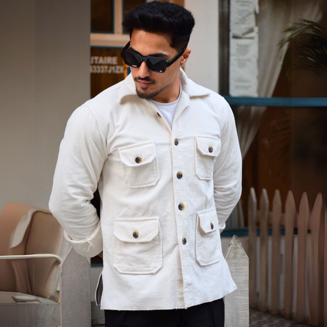 Off-White Corduroy Hunting Shacket for Men – Rajanyas