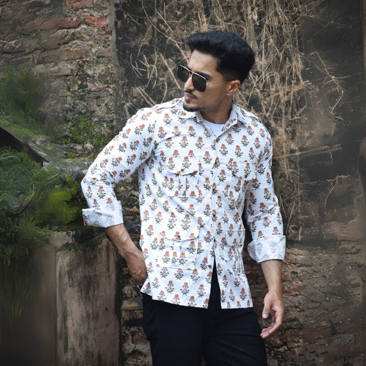 The Marigold Scout Block Print Hunting Shirt