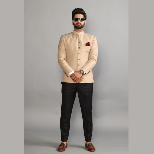 Khaki Jodhpuri Blazer with Black Trouser | Perfect for Wedding and Casual wear |
