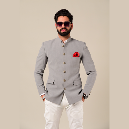 Light Grey Color Bandhgala With White Trouser