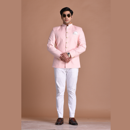 Light Pink Bandhgala Jodhpuri Designer Blazer With White Trouser