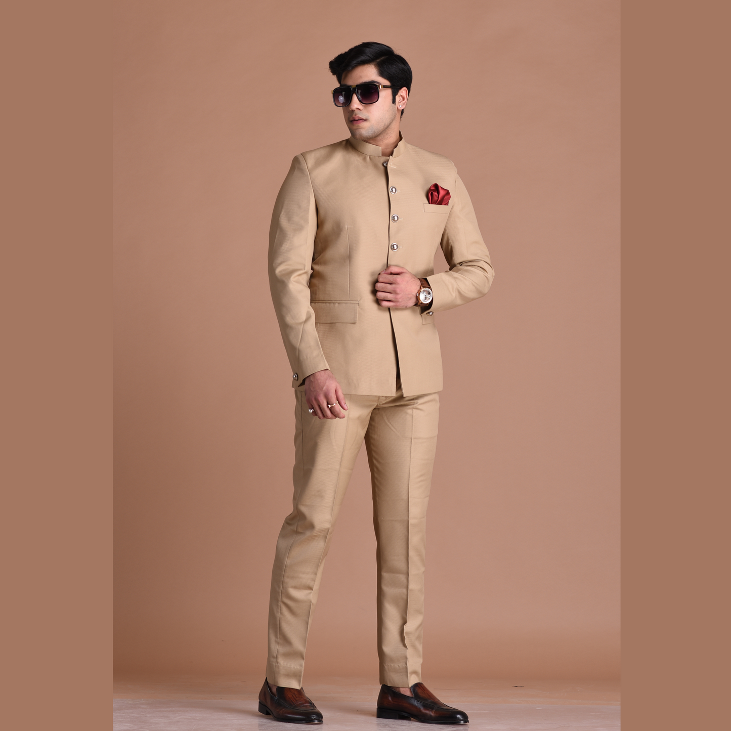 Tan Brown Jodhpuri Bandhgala Designer Suit