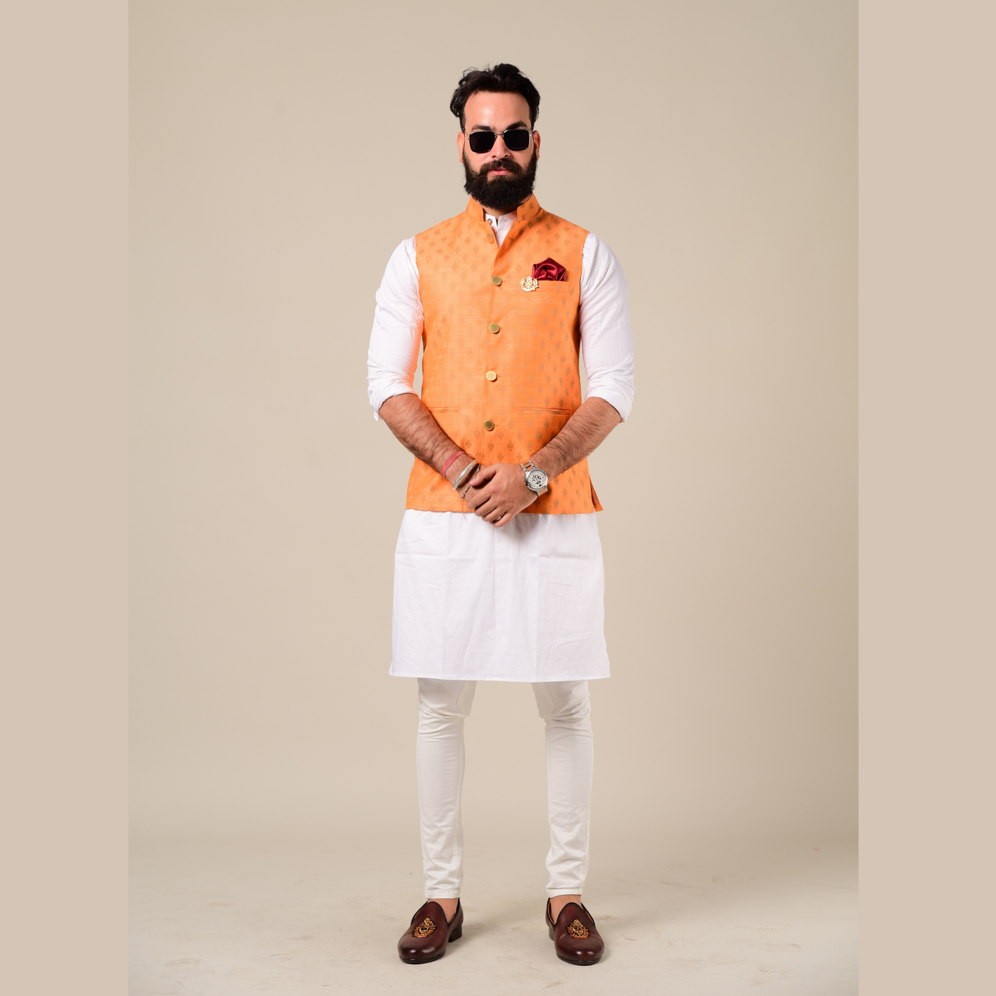 White kurta 2025 and waistcoat
