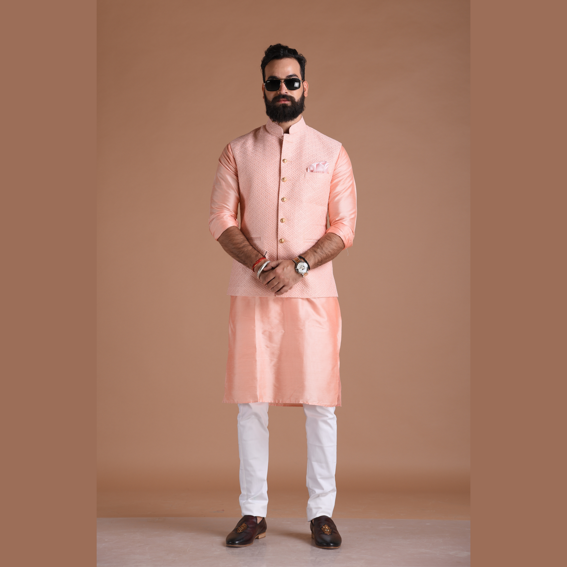 Half sleeve 2024 kurta with jacket