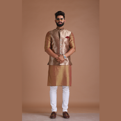 Maharaja Style Handmade Kim-Khab Half Jodhpuri Jacket With Kurta-Pajama