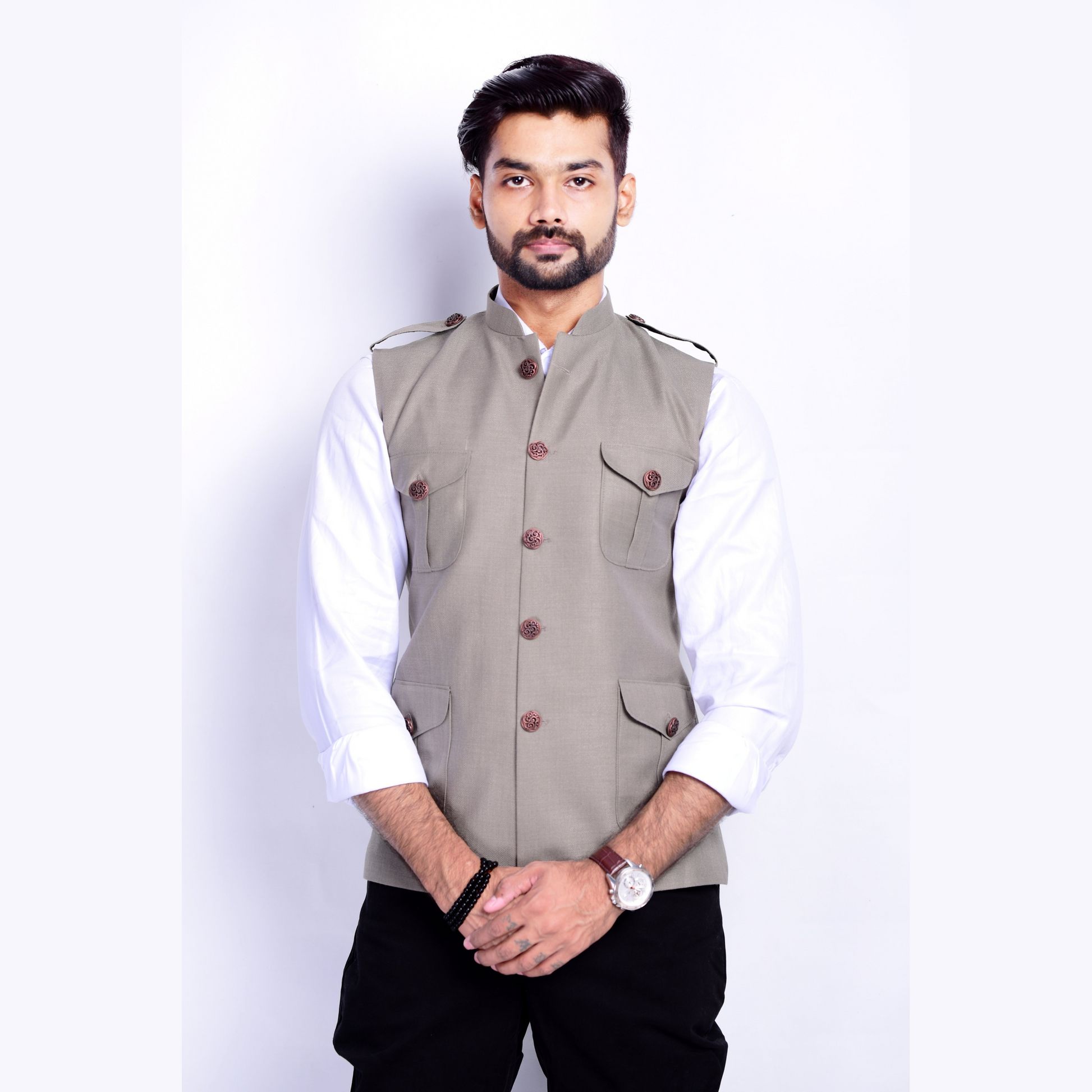 Four Pocket Light Grey Semi Hunting Jacket Rajanyas