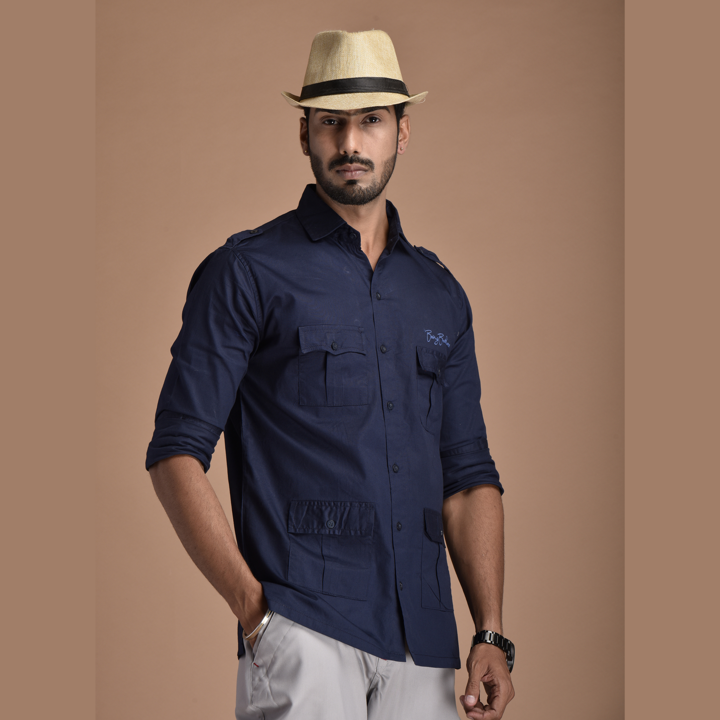 Rajputana Hunting Styled Navy Blue Shirt