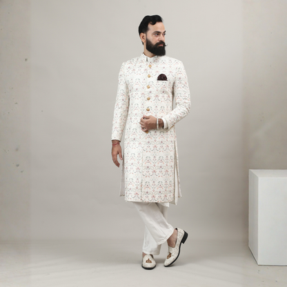 Cream Royal Embroidered Sherwani for Wedding & Groom Wear