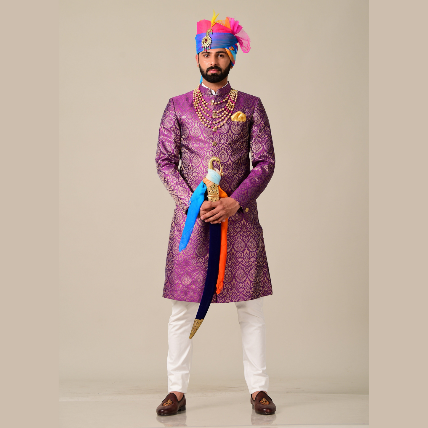 Jam Purple Designer Kimkhab Royal Rajputana Style Achkan