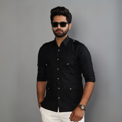 Black Color Turkish Linen Hunting Shirt