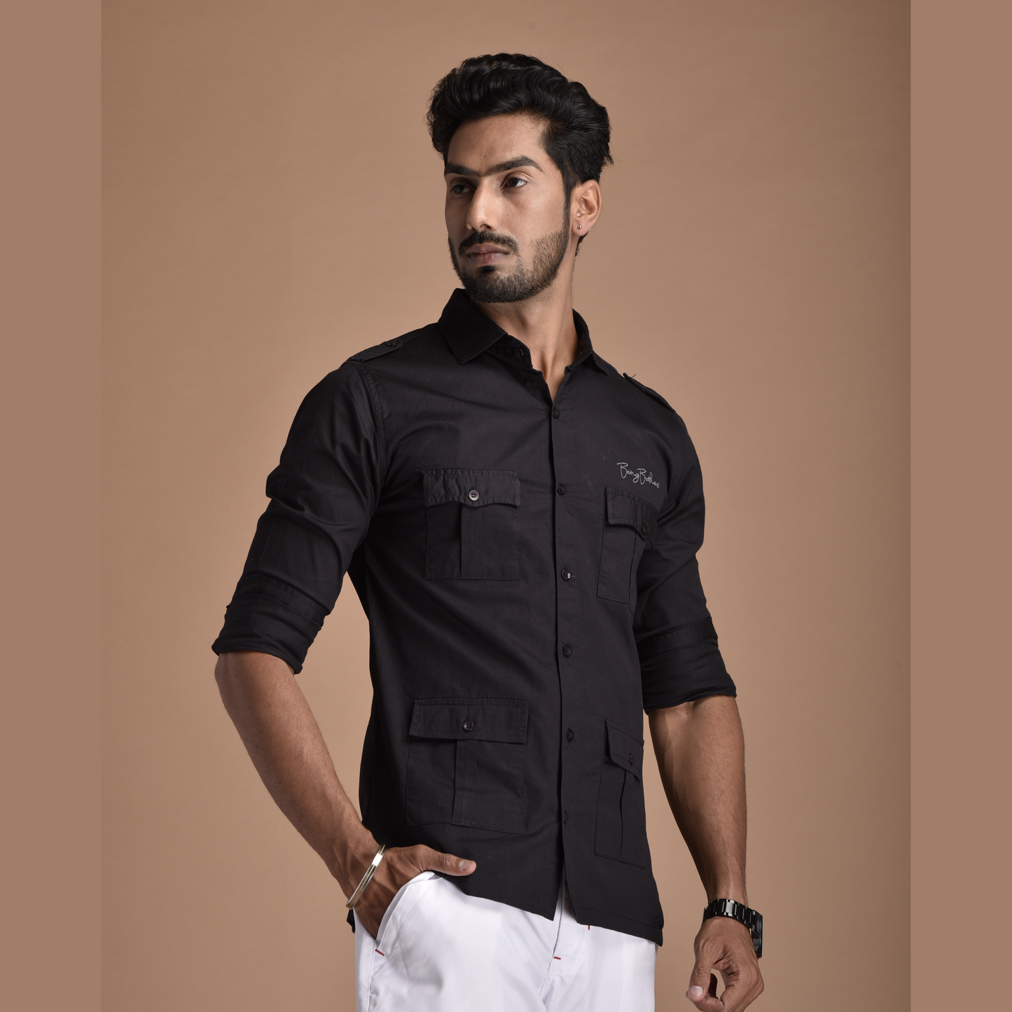 Rajputana Hunting Styled Black Shirt