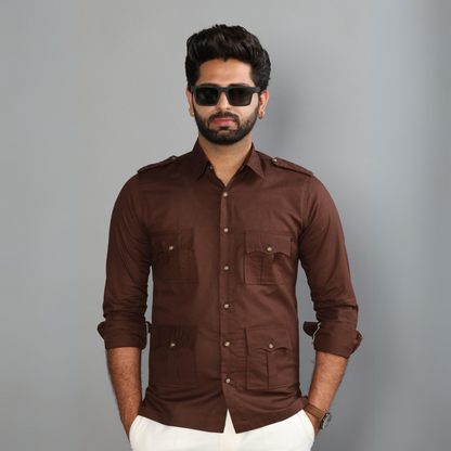 Coffee Brown Turkish Linen Hunting Shirt