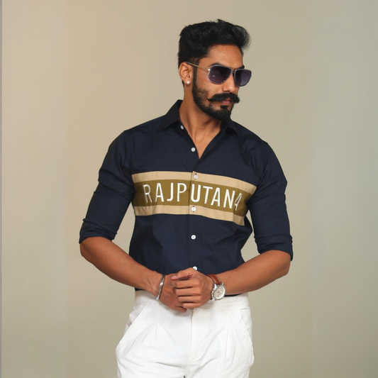 Golden Edition Embroidered Style Navy Blue Rajputana Shirt