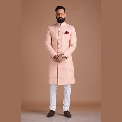 Handmade Traditional Chikankari with Sequin Work | Pink Color | Sherwani