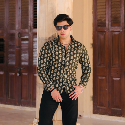 Juniper Green Sanganeri Printed Shirt