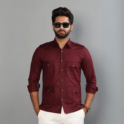 Maroon Turkish Linen Hunting Shirt