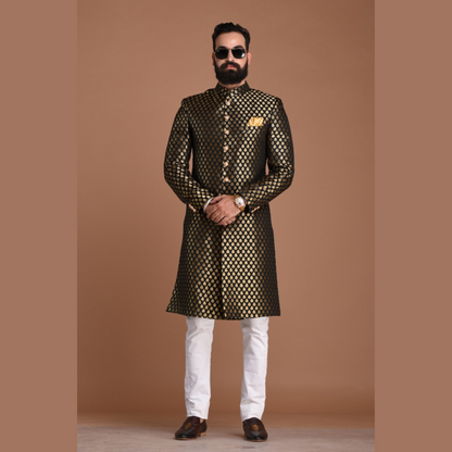 Royal Golden-Black Booti Pattern Sherwani