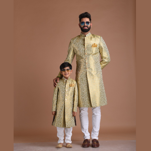 Handmade KimKhab Vibrant Green Golden Sherwani