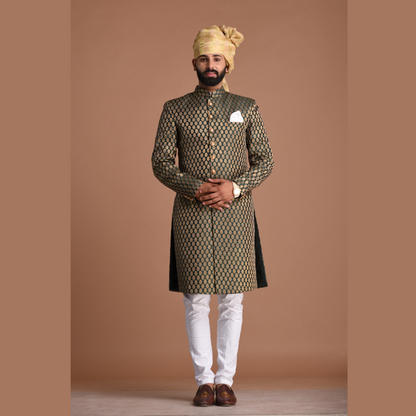 Handmade Royal Booti Pattern Brocade Silk Sherwani