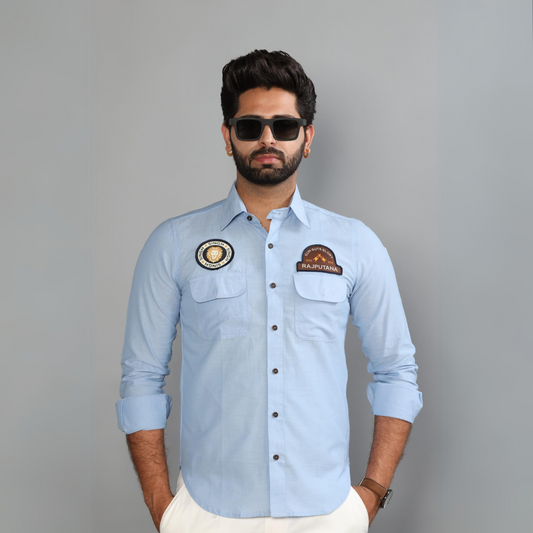 Sky Blue Color Shirt with Patchwork