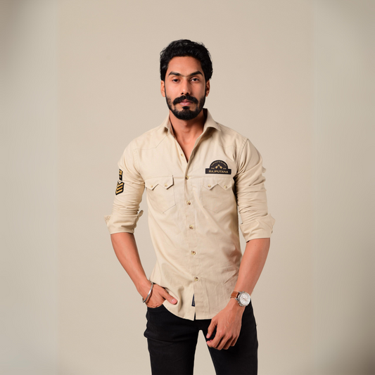 Parmesean Color Stud Look Premium Rajputana Shirt
