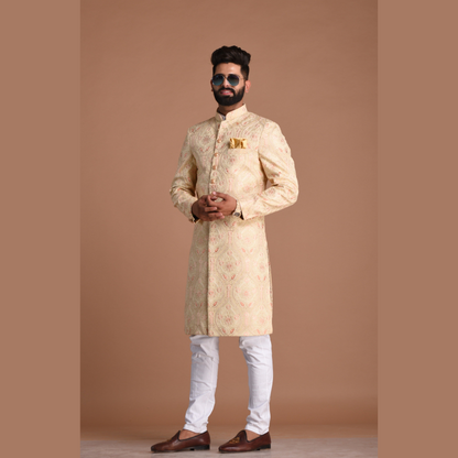 Royal Lucknowi Heavy Embroidered Cream Color Sherwani