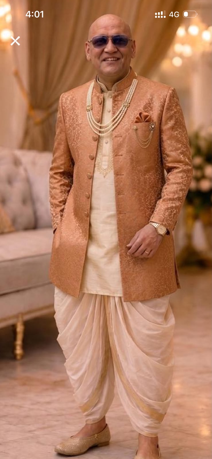 Brocade silk Peach Sherwani with Silk kurta set
