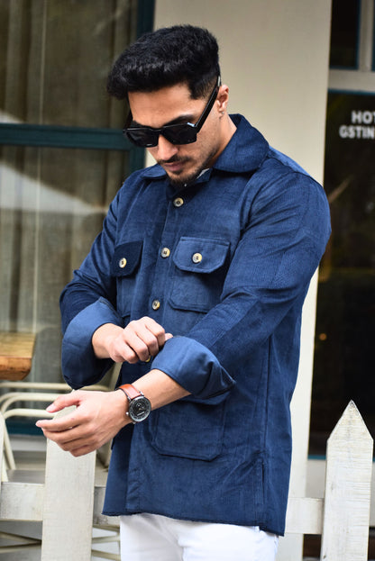 Royal Blue Corduroy Hunting Shacket for Men