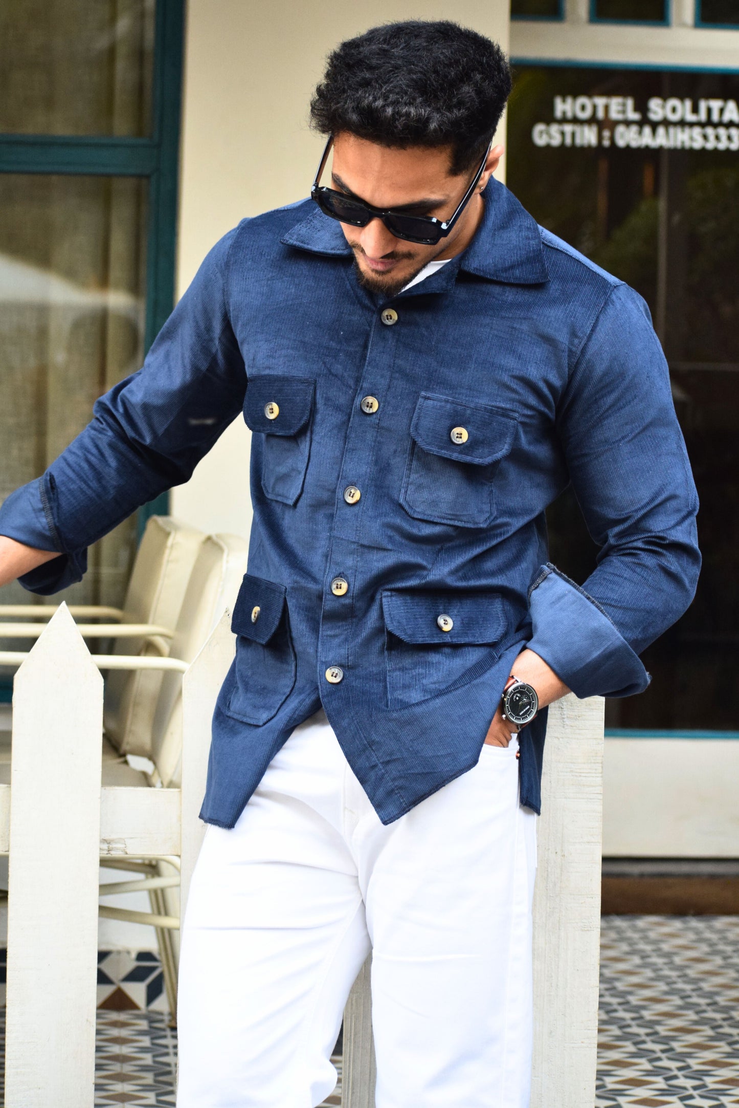 Royal Blue Corduroy Hunting Shacket for Men