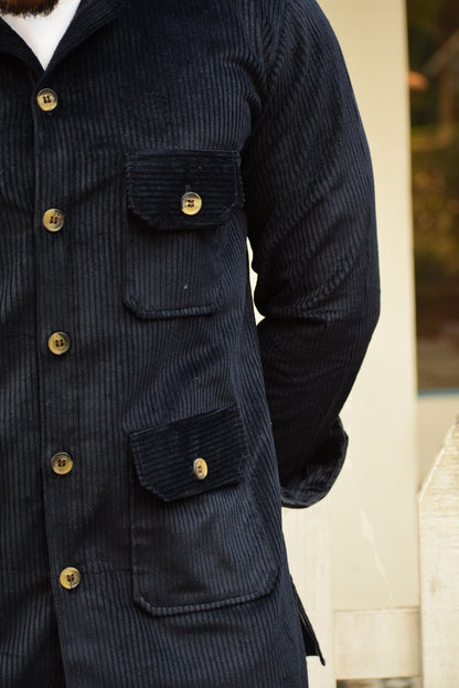 Navy Blue Corduroy Hunting Shacket for Men