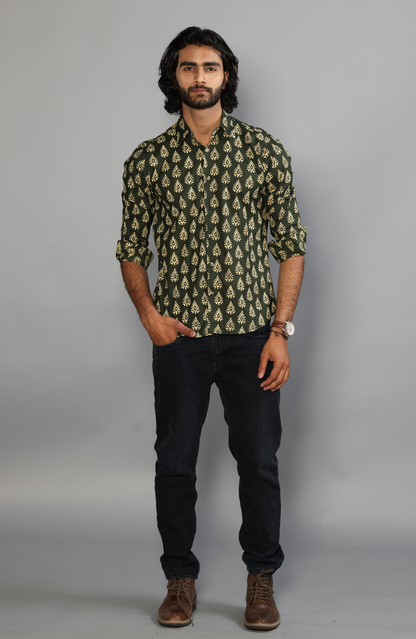 Juniper Green Sanganeri Printed Shirt