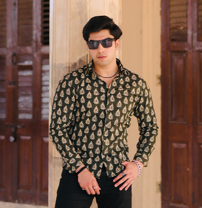 Juniper Green Sanganeri Printed Shirt