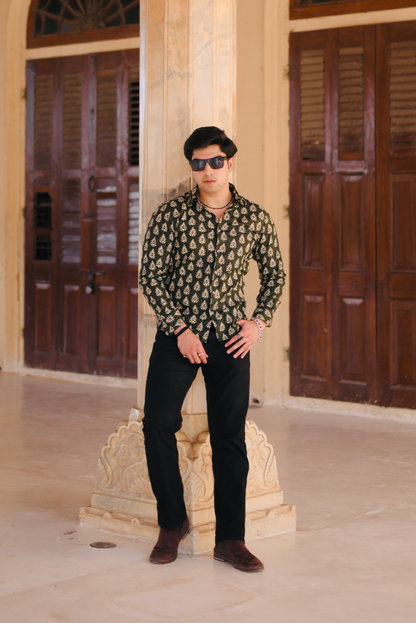 Juniper Green Sanganeri Printed Shirt