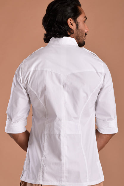 Classic White Hunting Style Shirt with Camouflage pockets