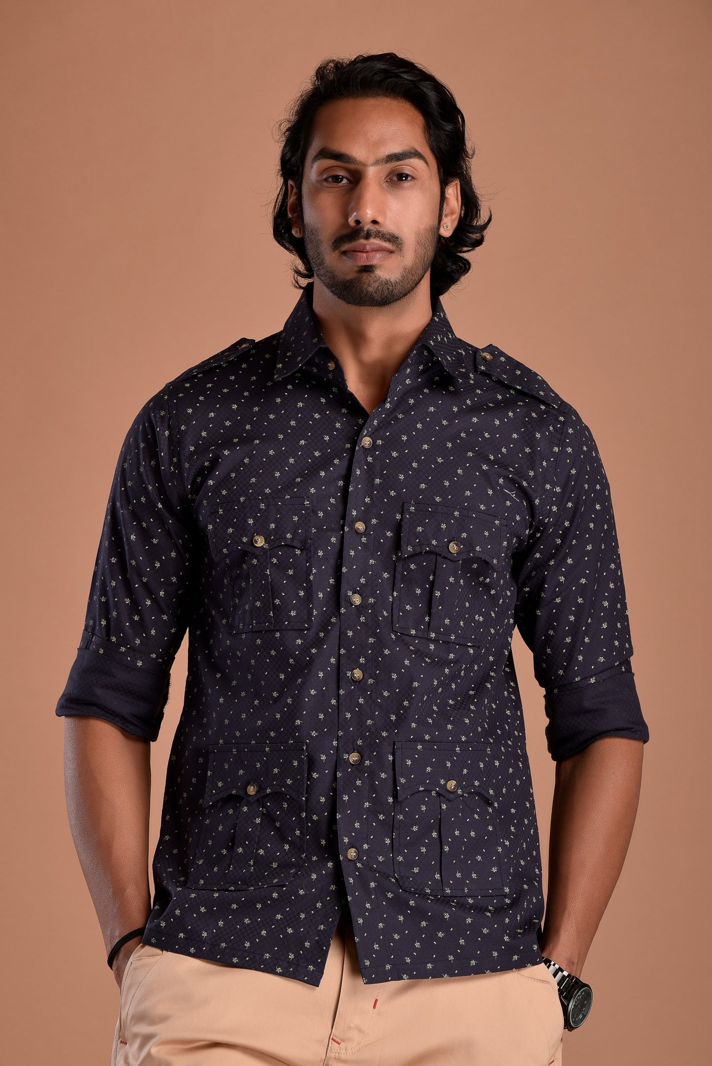 Blueberry Hunting Style Cotton printed Shirt