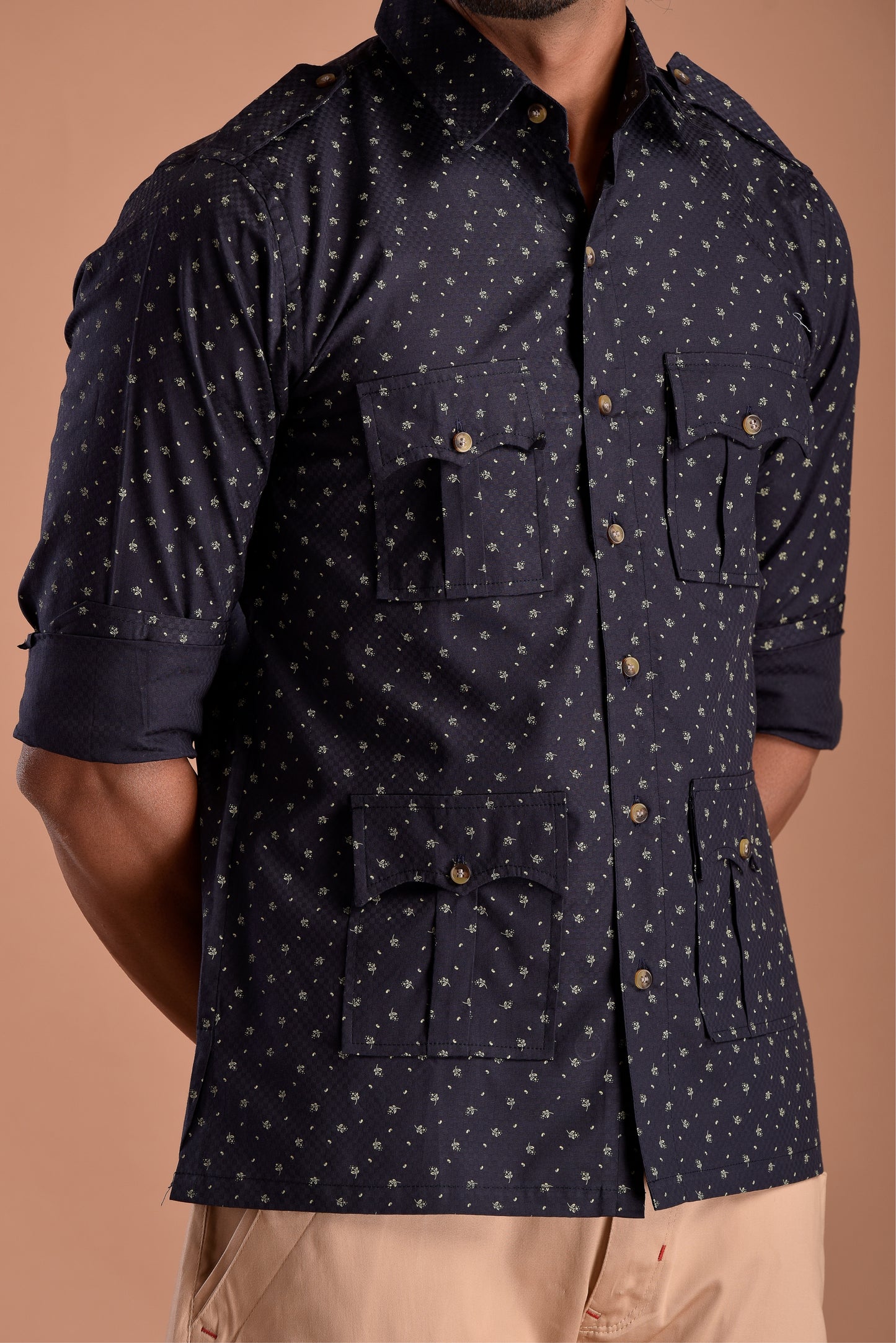 Blueberry Hunting Style Cotton Printed Shirt