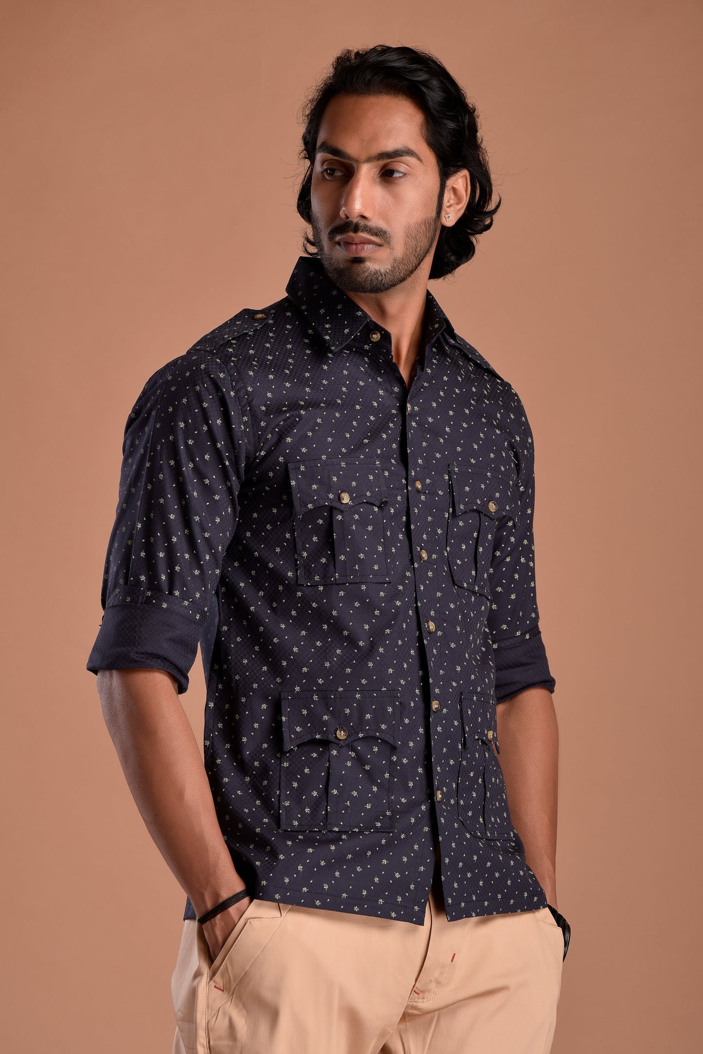 Blueberry Hunting Style Cotton printed Shirt