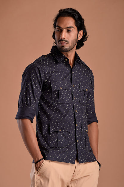 Blueberry Hunting Style Cotton Printed Shirt