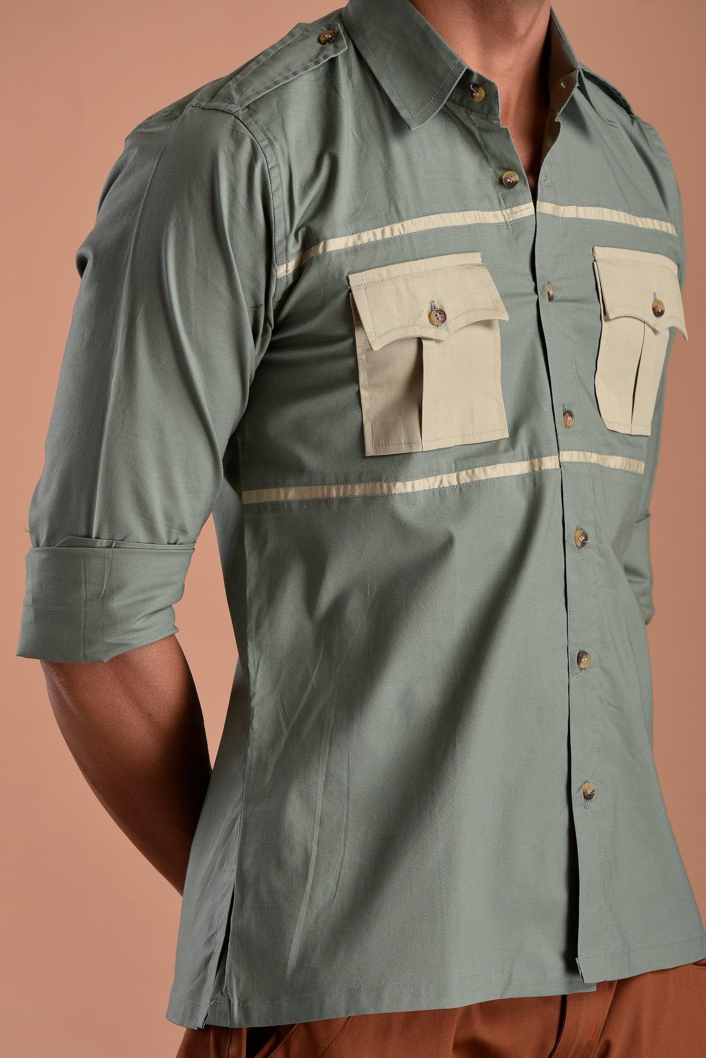 Stylish Basil Green Hunting Style Shirt