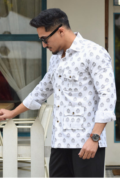 White Printed Hunting Style Shirt