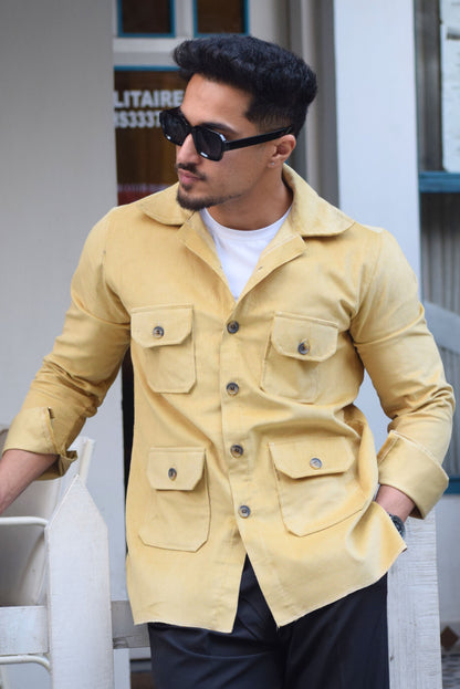Parmesan-Yellow Corduroy Hunting Shacket for Men