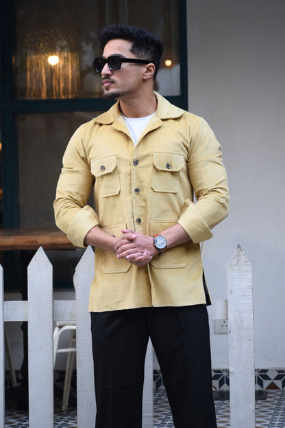 Parmesan-Yellow Corduroy Hunting Shacket for Men
